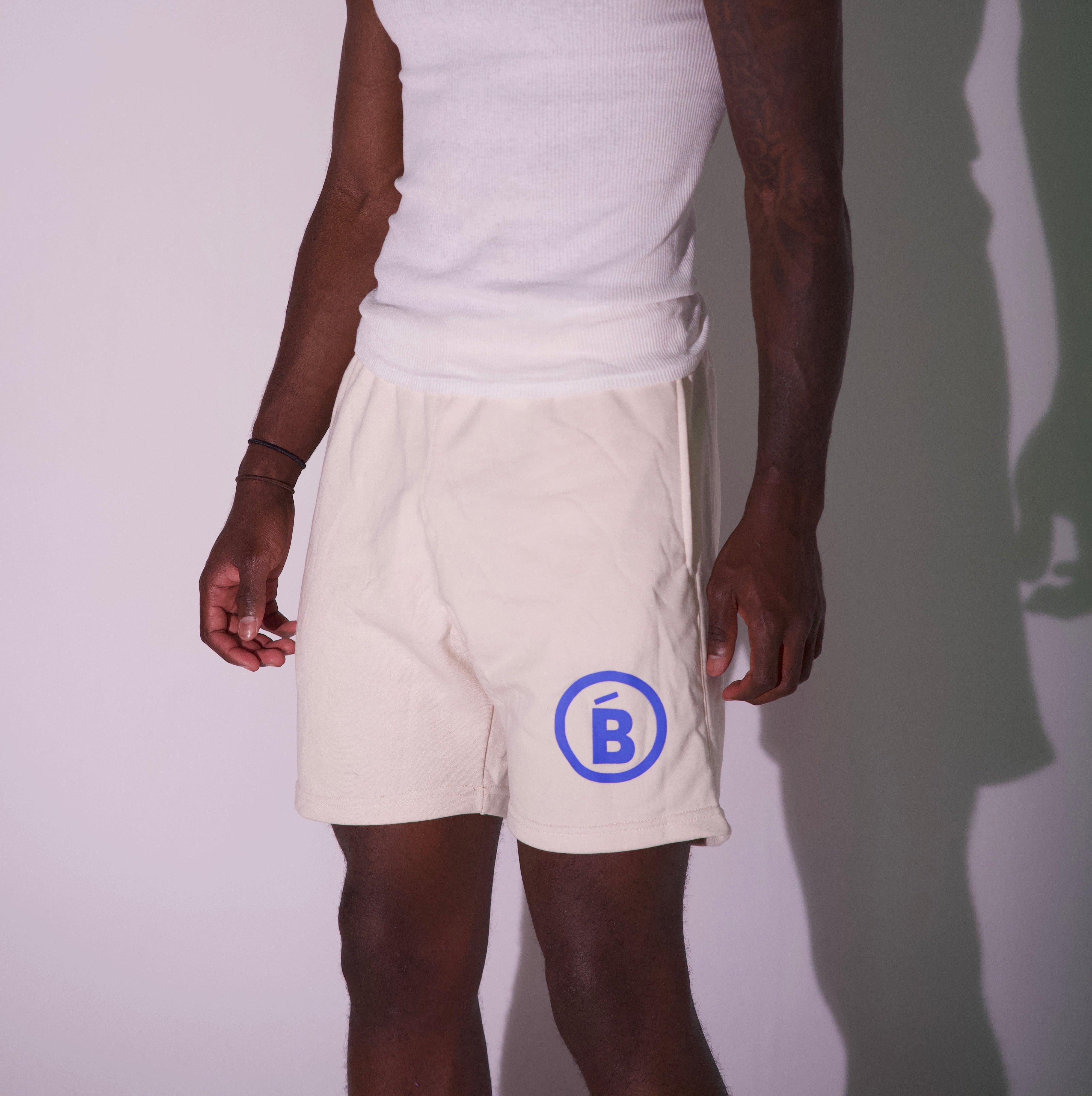 Cream & Blue Terry Puff B Shorts